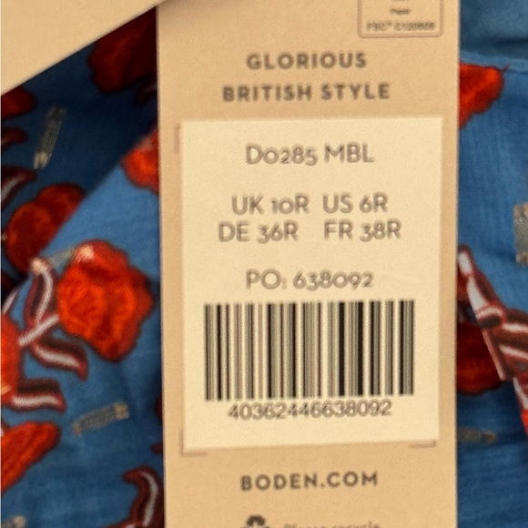 NWT BODEN RUCHED DETAIL MOSAIC BLUE AND POPPY GEO DRESS-SIZE US 6 - Picture 7 of 8